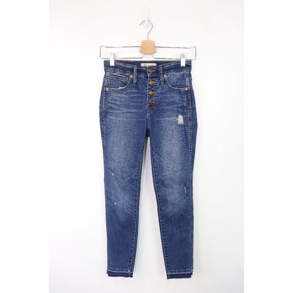 Madewell 10" High-Rise Skinny Jeans Raw Cut Hem Stretch Denim Mid Wash Blue 24 - Picture 4 of 12